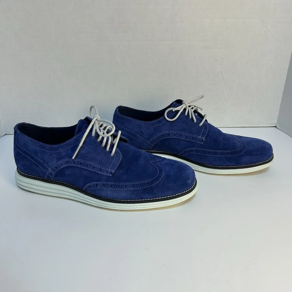 Cole Haan Grand Ambition Men Size‎ 8.5M Blue Suede Wingtip Oxford Shoes (C29679)